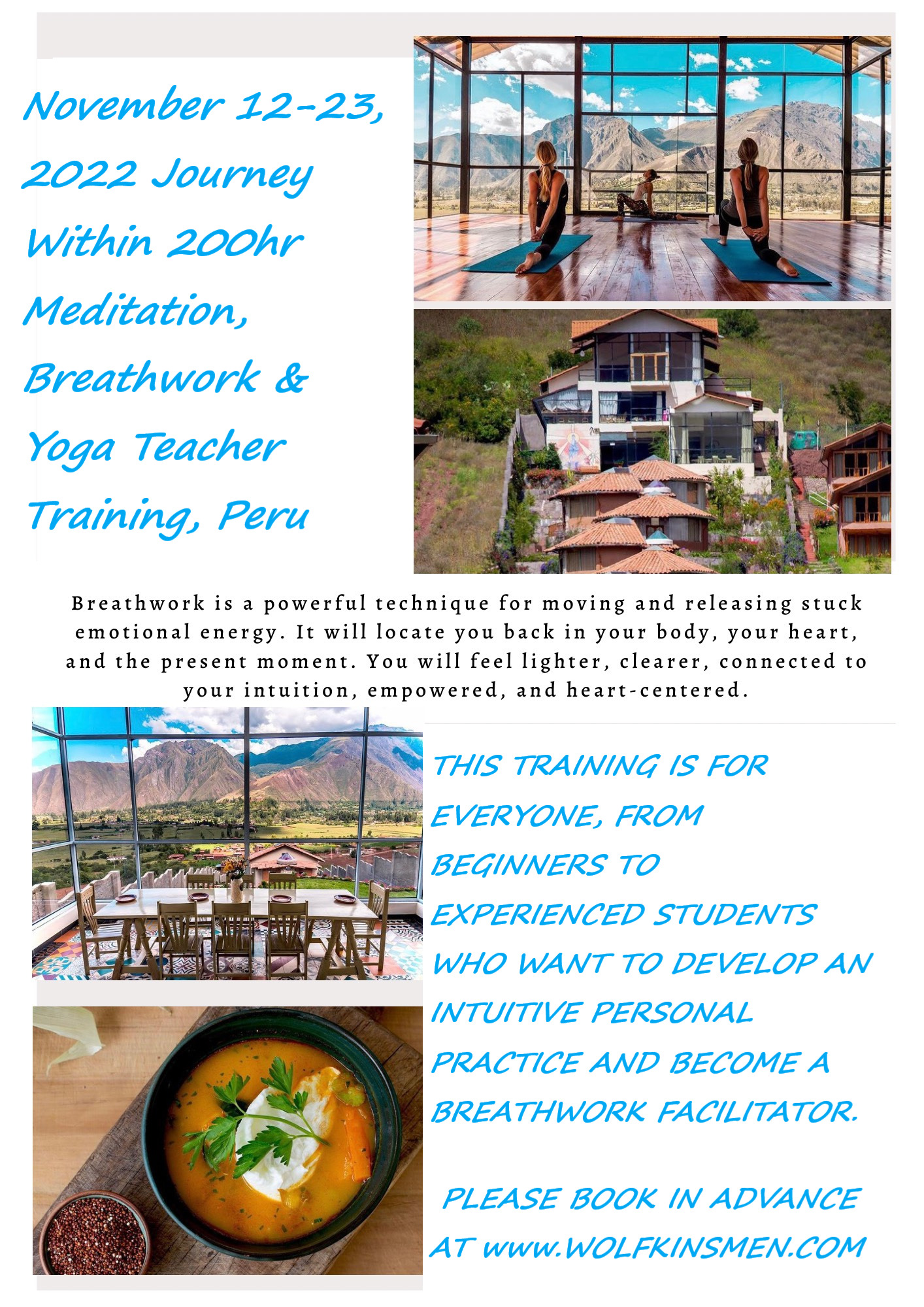 November 12-23, 2022 Journey Within 200hr Meditation, Breathwork & Yoga Teacher Training, Peru